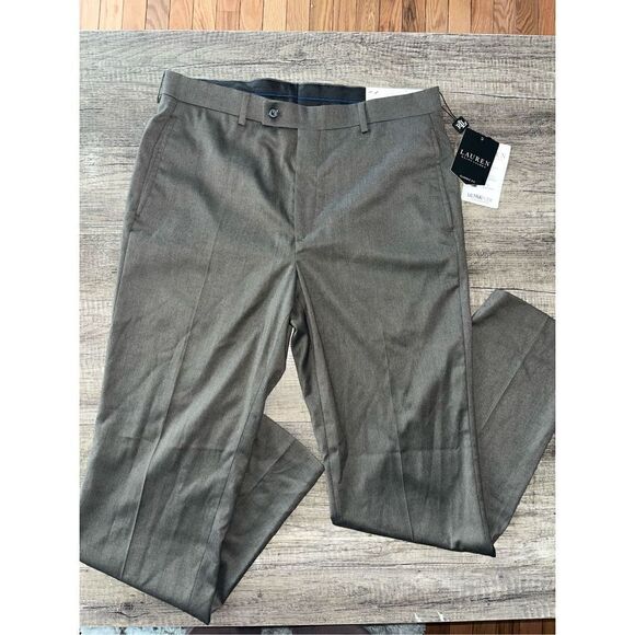 NWT Lauren Ralph Lauren Men's Microtwill Ultraflex Dress Pants 33 X 32 Taupe - Picture 2 of 4